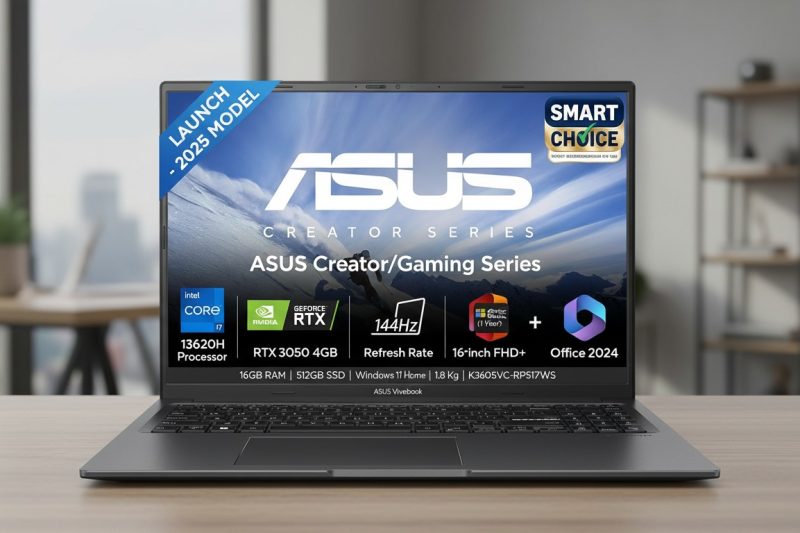 ASUS Vivobook 16X (2025) SmartChoice Laptop – i7-13620H, RTX 3050, 16GB RAM, 512GB SSD, 16” 144Hz Display, Win 11 + Office 2024 | Powerful & Portable
