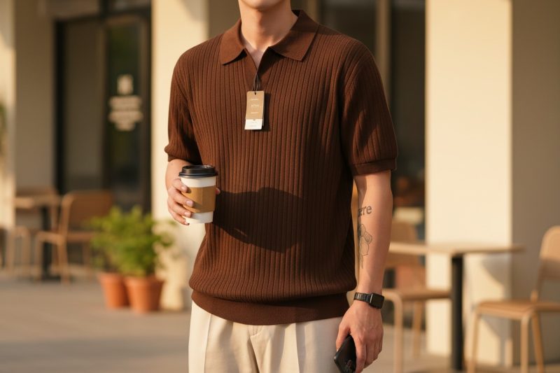 Men’s Casual Ribbed Polo Collar Knit T-Shirt | Regular Fit Half Sleeve Polo for Men | Flat Knit Textured T-Shirt Perfect for Office, Party, Travel