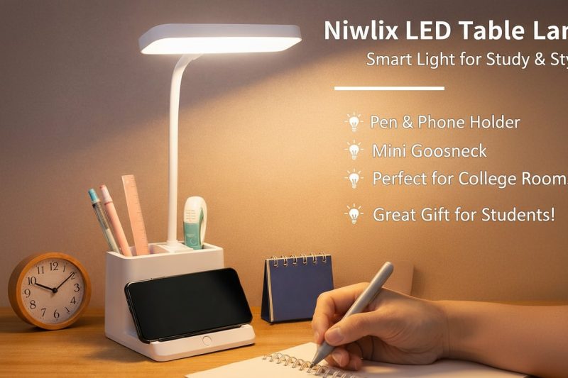 Plastic Table Desk Lamp For Study Room Led Table Lamp For Students With Pen Phone Holder Mini Gooseneck, College Room Lamp Light For Study Gift Girls Boys, White